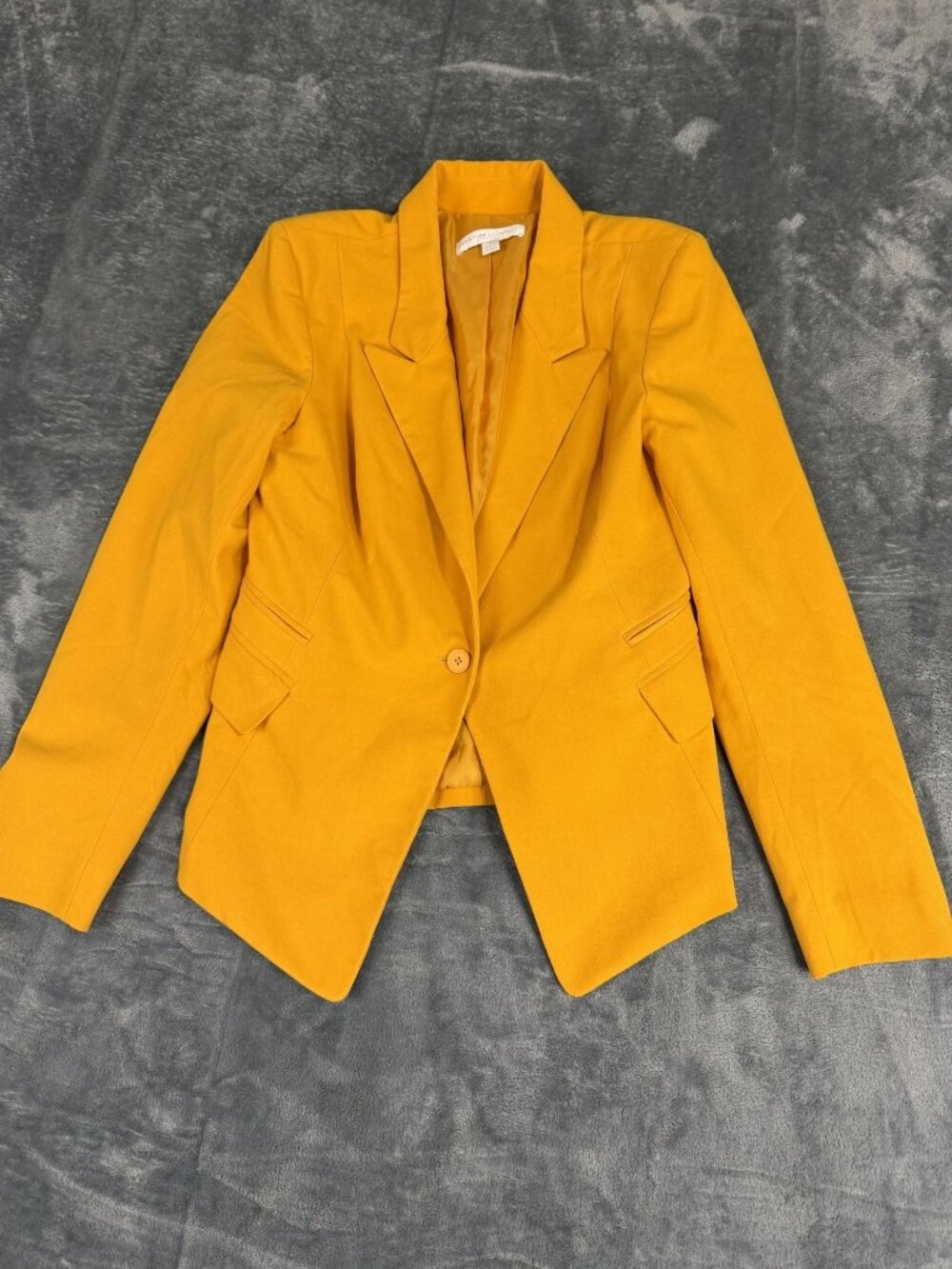 New York & Company Womens Yellow Blazer 10 Stretch Single-Button Closure